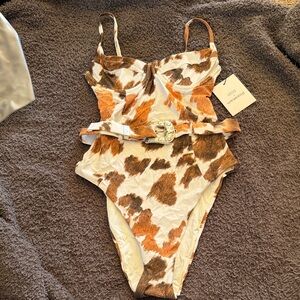 Onia Women's one piece swimsuit in Cream and Brown